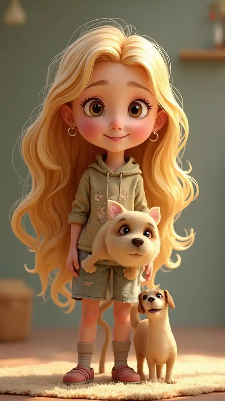 Creatief meisje met hond in Disney stijl, image size:720x1280