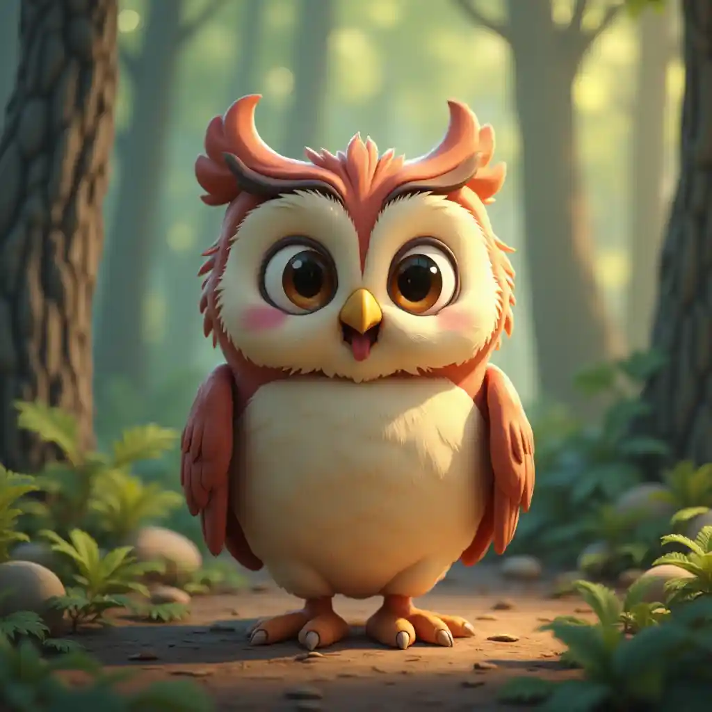 디즈니 스타일의 귀여운 올빼미 만화, image size:1024x1024