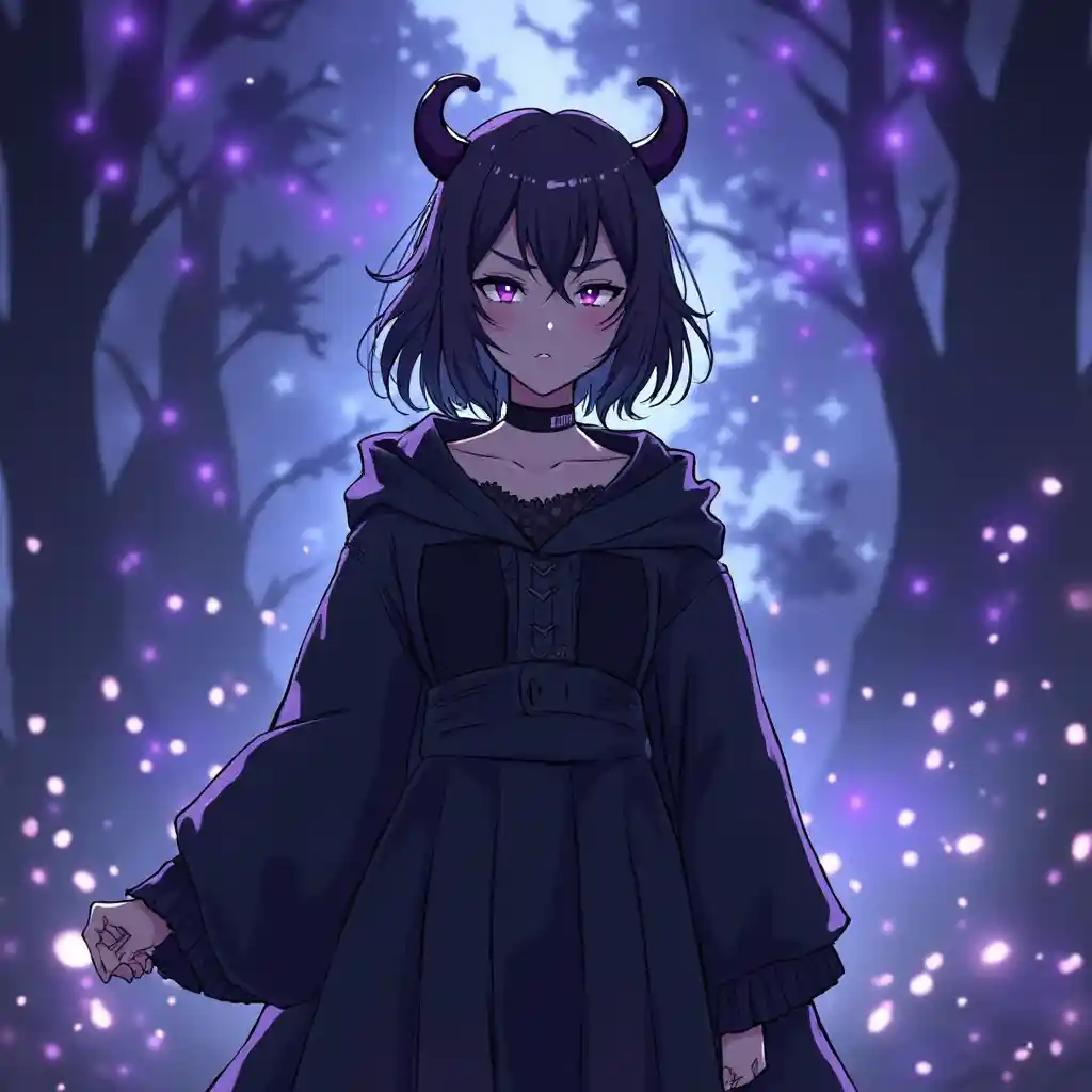 Gothic Anime Character Design with Magic Background, image size:1024x1024