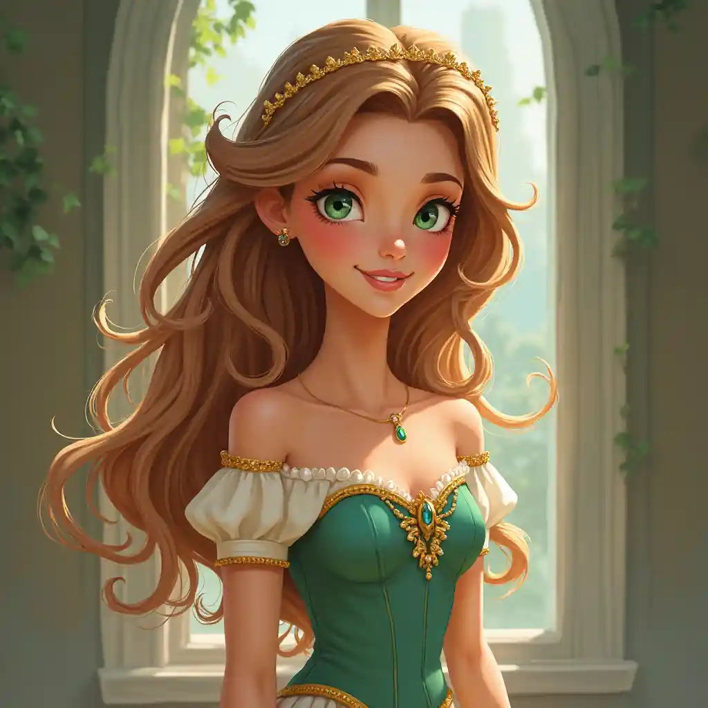 Prinses met lichtbruin haar en groene ogen, image size:1024x1024