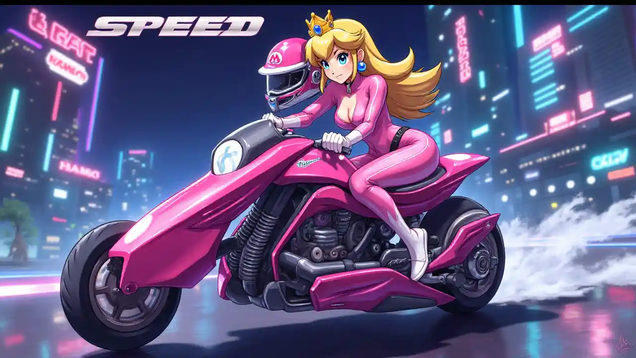 ピーチ姫 ピーチ姫の素晴らしいイラストで自転車をレース