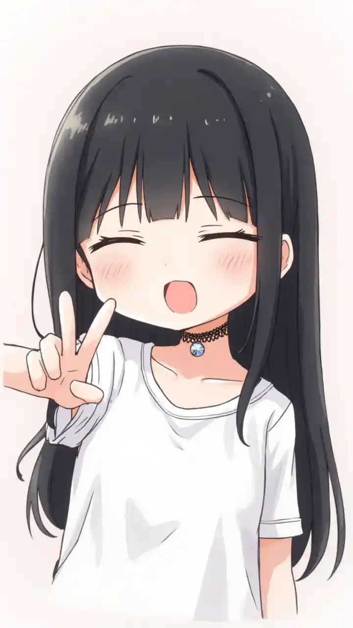 Veldig søt jente med langt svart hår i Chibi stil kunst, image size:720x1280