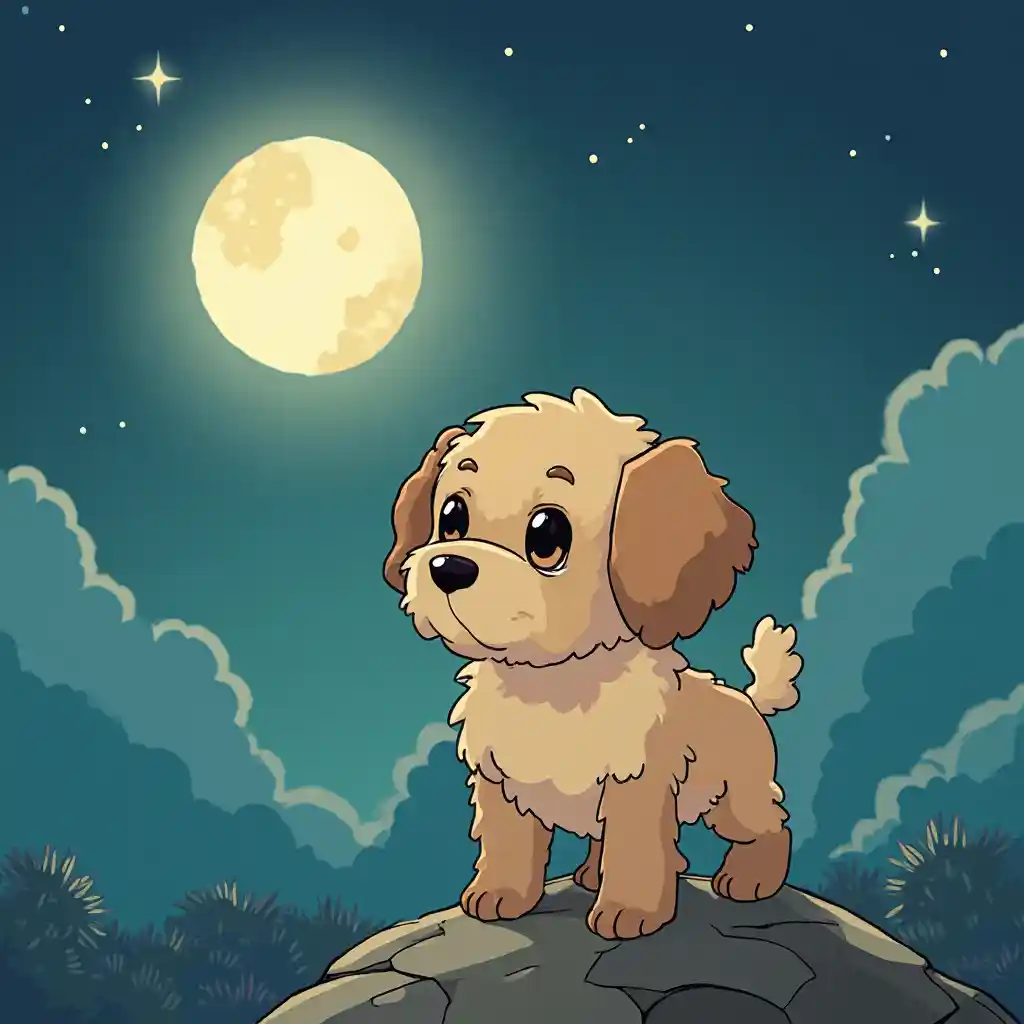 Chubby Cavoodle With Bug Eyes In Studio Ghibli Style Chubby Cavoodle With Bug Eyes In Studio Ghibli Style