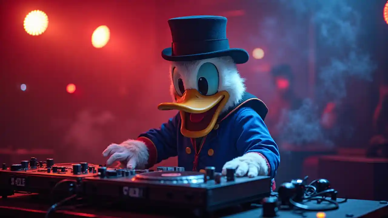 donald-duck-takes-the-stage-as-a-dj-in-a-nightclub