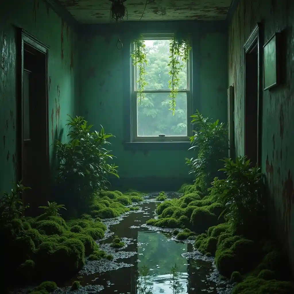 Exploring The Eerie Flooded Room With Overgrown Vegetation Exploring The Eerie Flooded Room With Overgrown Vegetation