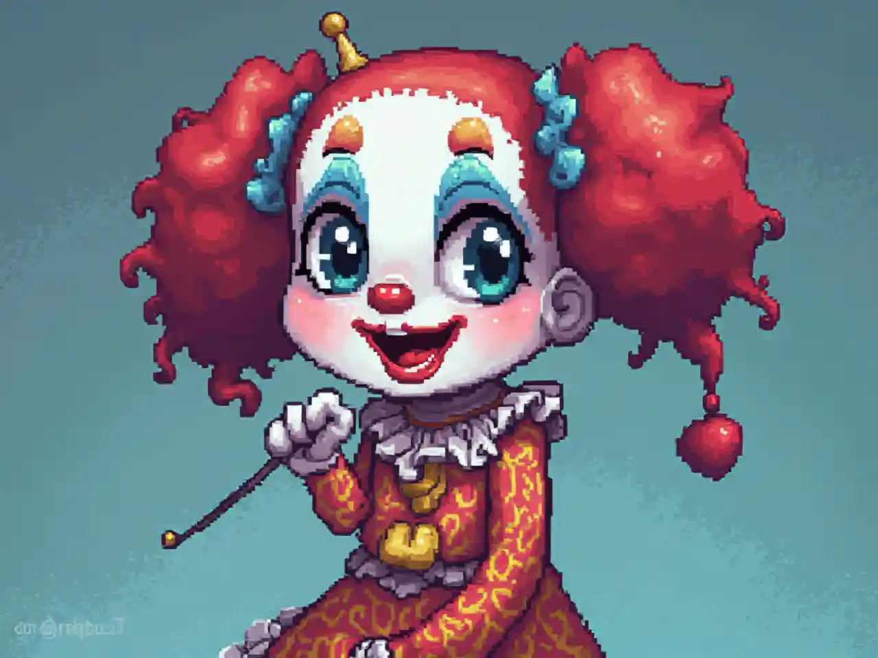 Charming Pixel Art Depiction of a Cute Clown Girl