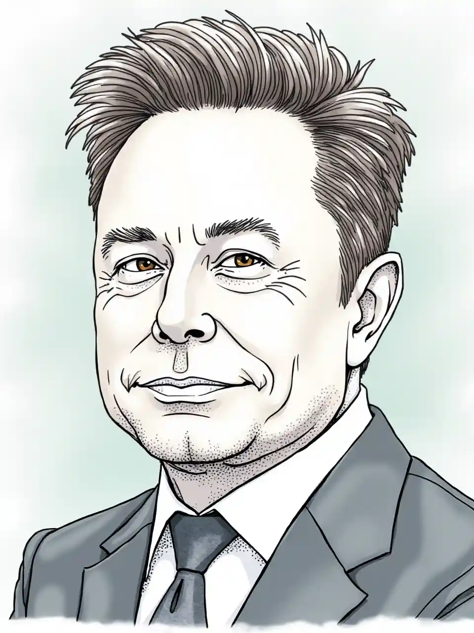 Political Cartoon Style Line Drawing of Elon Musk