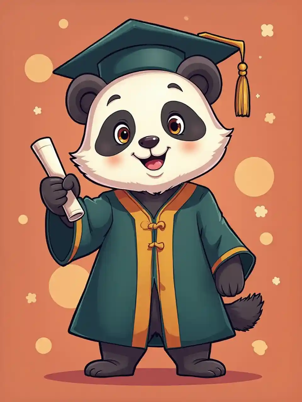 Cheerful Cartoon Panda Graduating in Style with Diploma