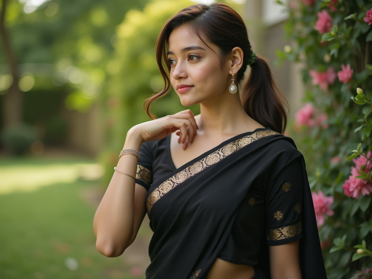 Garden Black Saree