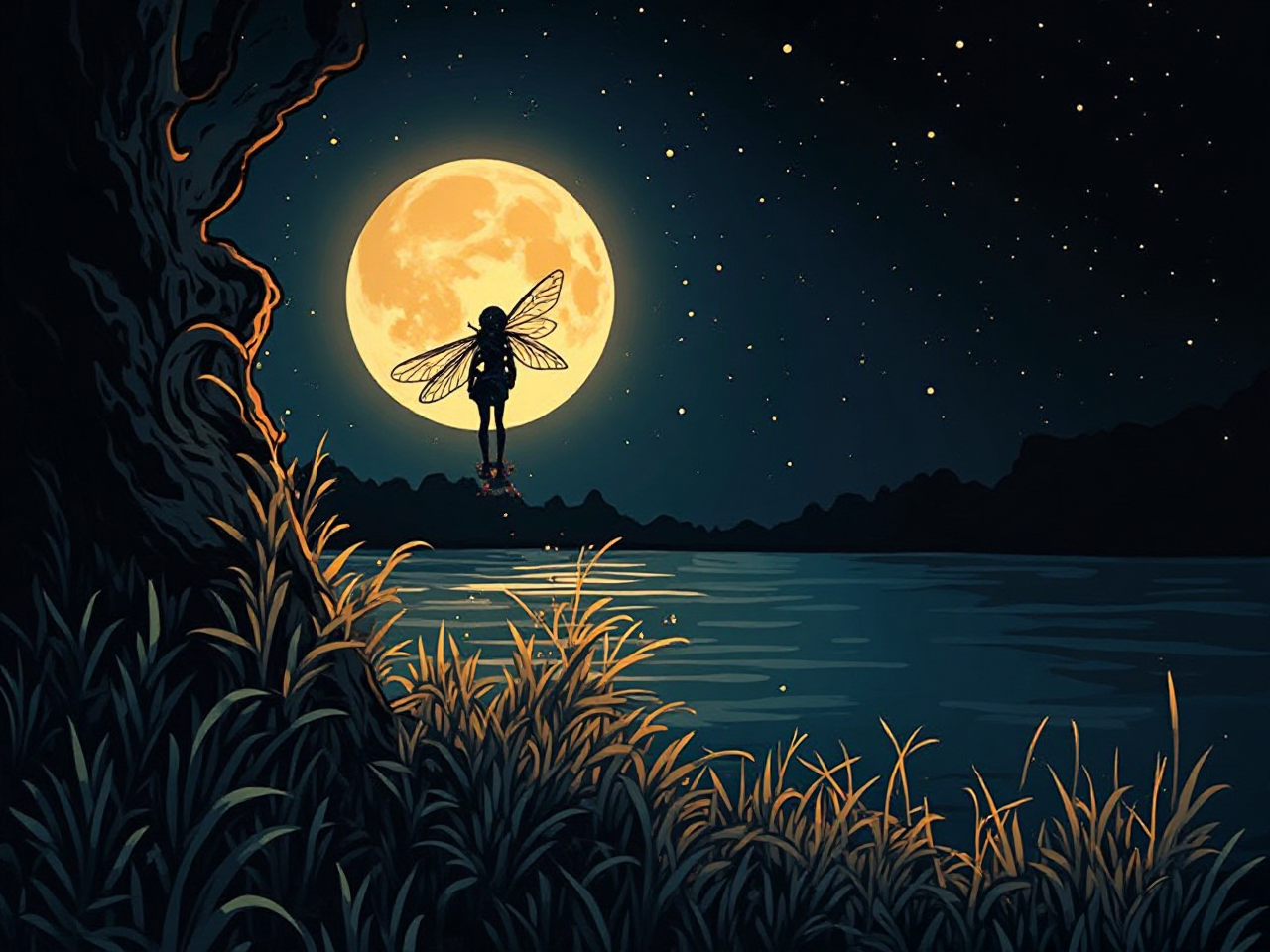 Moonlit Firefly Scene