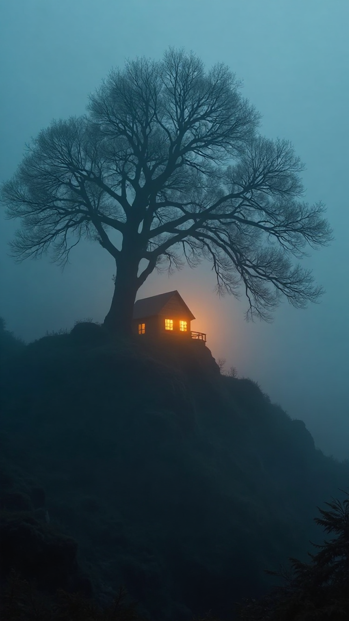 Misty Cabin Scene