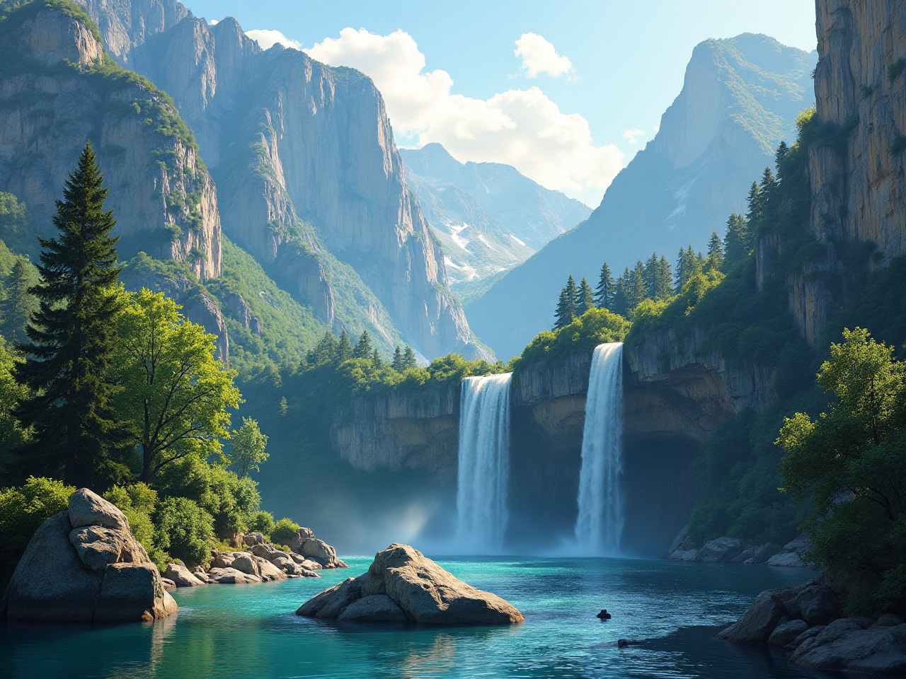 Waterfalls and Birds