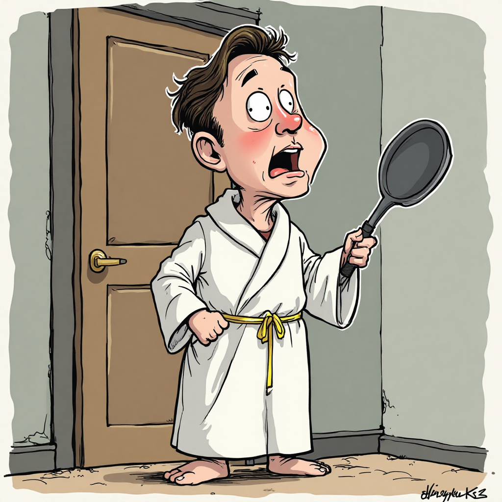 Elon Musk's Surprised Caricature with Frying Pan